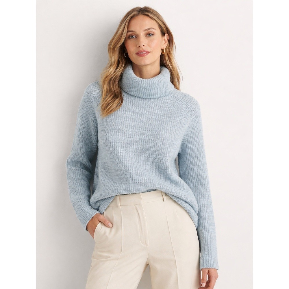 Banana Republic Turtleneck Sweater Light Blue Alpaca Wool Blend Size M Luxury